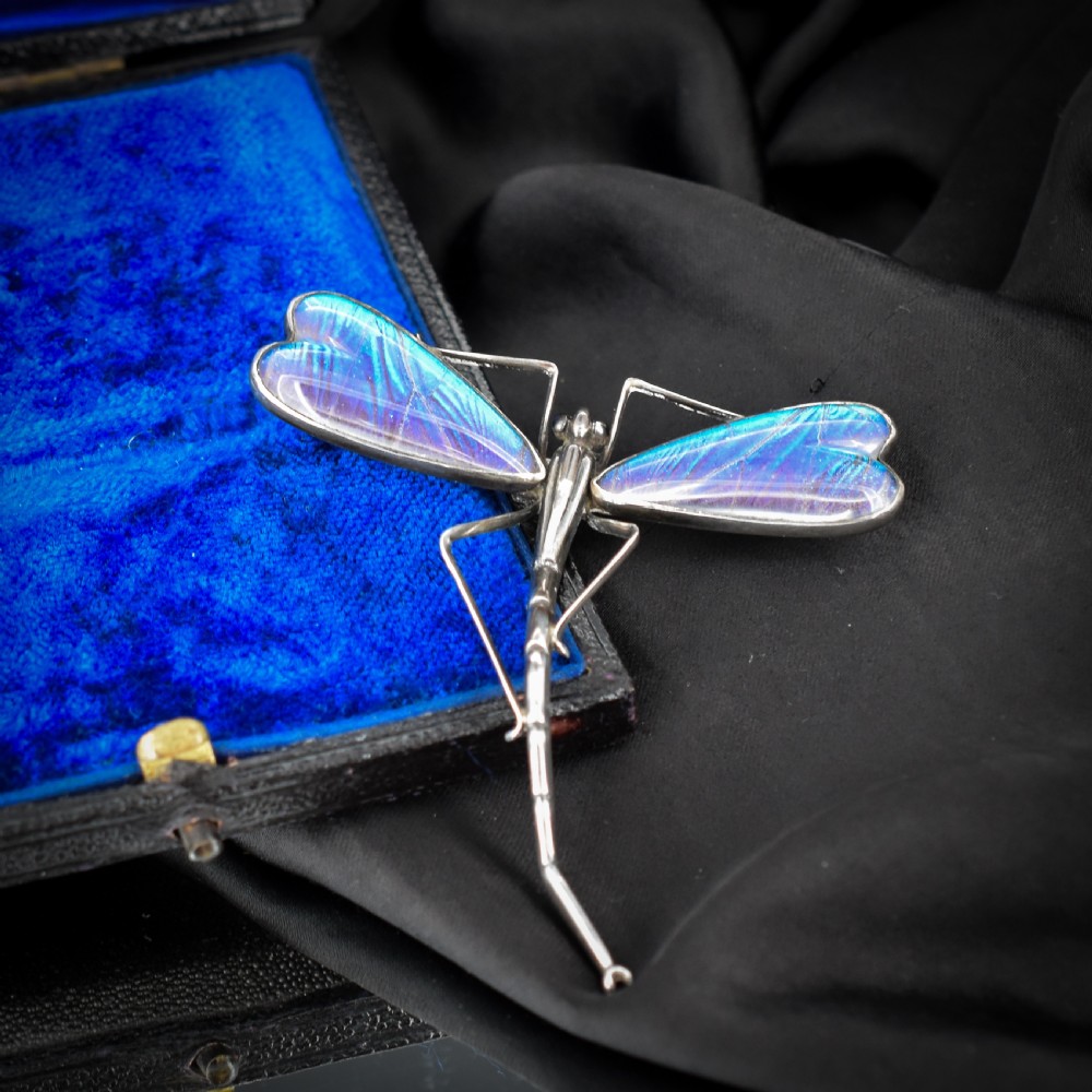 Antique Silver Butterfly Wing Dragonfly Brooch View III