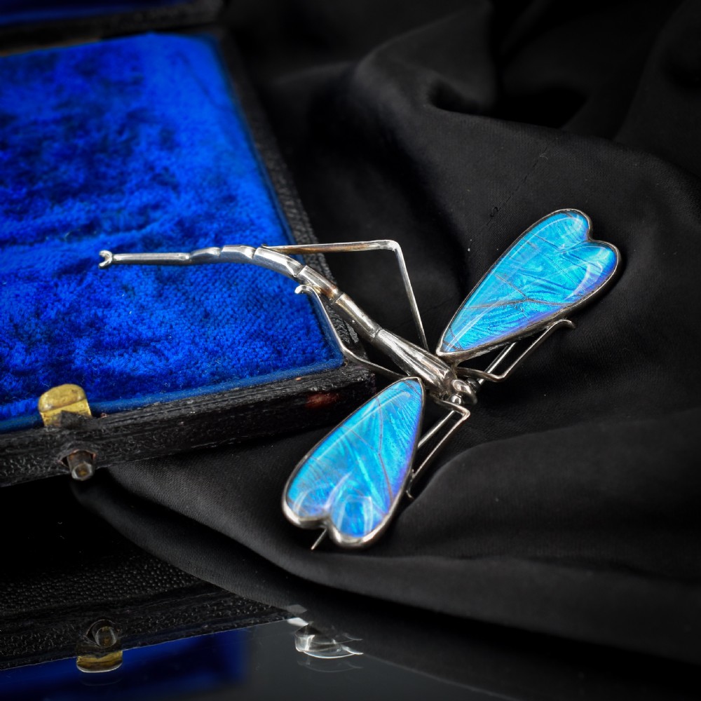 Antique Silver Butterfly Wing Dragonfly Brooch View IV