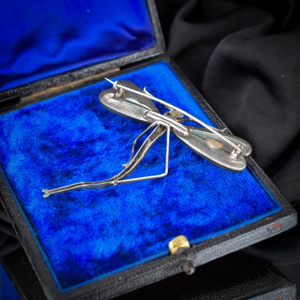 Antique Silver Butterfly Wing Dragonfly Brooch View VI