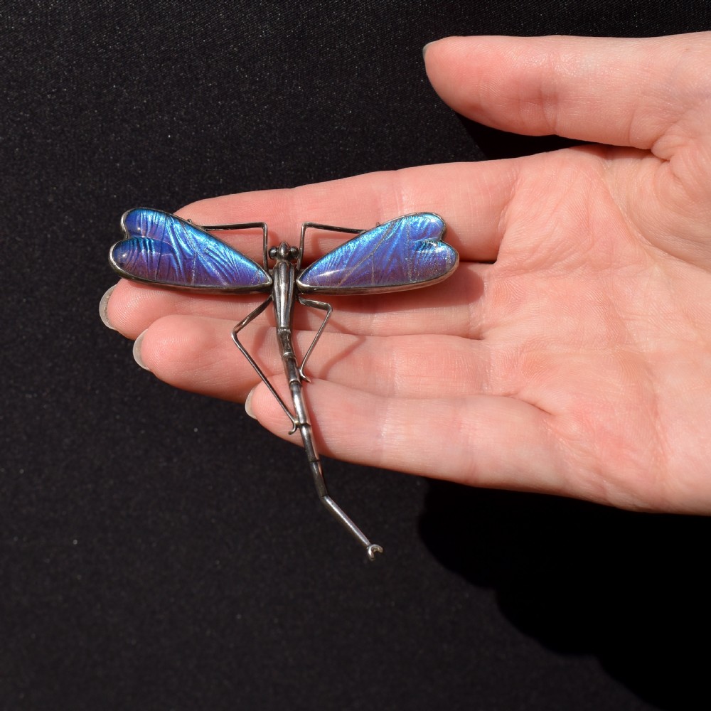 Antique Silver Butterfly Wing Dragonfly Brooch View VIII