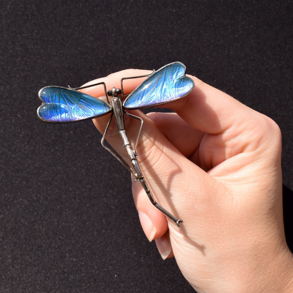 Antique Silver Butterfly Wing Dragonfly Brooch View IX