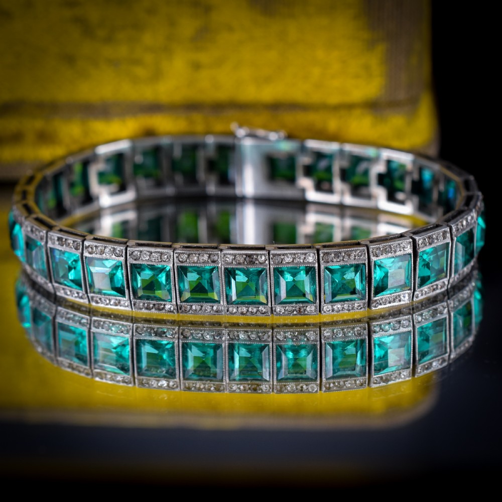 Art Deco Platinon Green Paste Bracelet 7