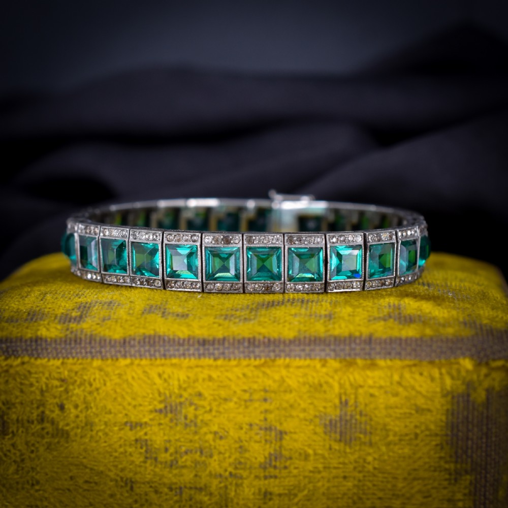 Art Deco Platinon Green Paste Bracelet 7