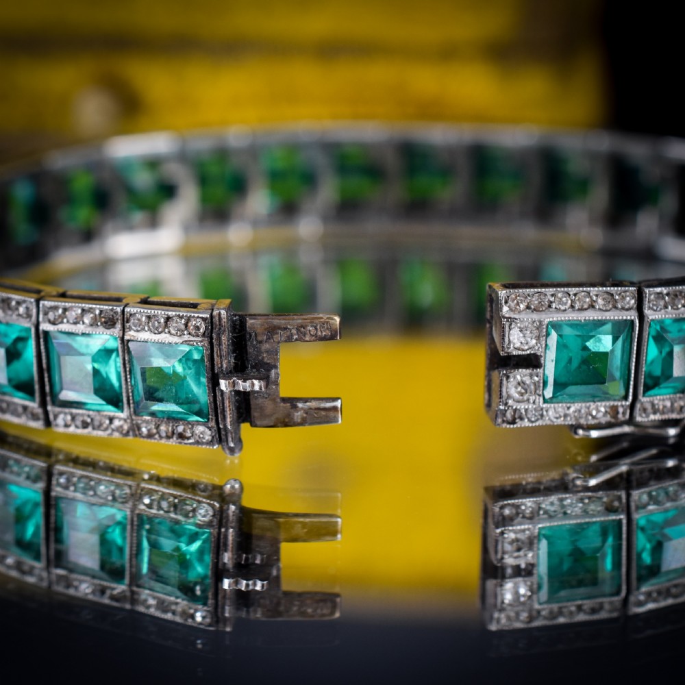 Art Deco Platinon Green Paste Bracelet 7