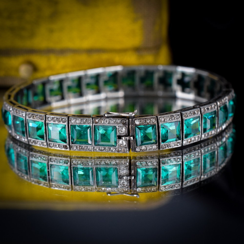 Art Deco Platinon Green Paste Bracelet 7