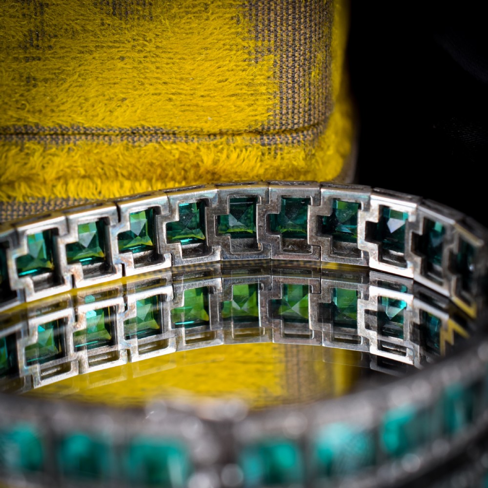 Art Deco Platinon Green Paste Bracelet 7