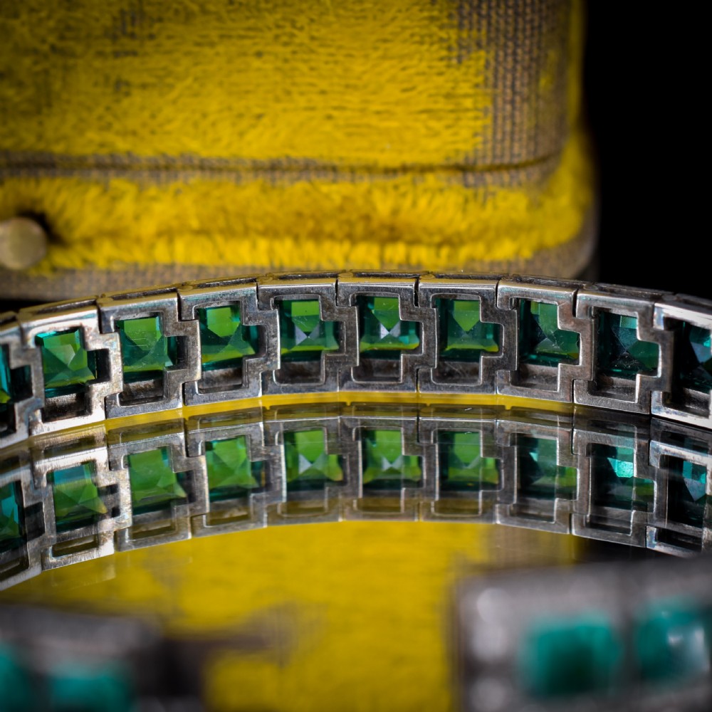 Art Deco Platinon Green Paste Bracelet 7