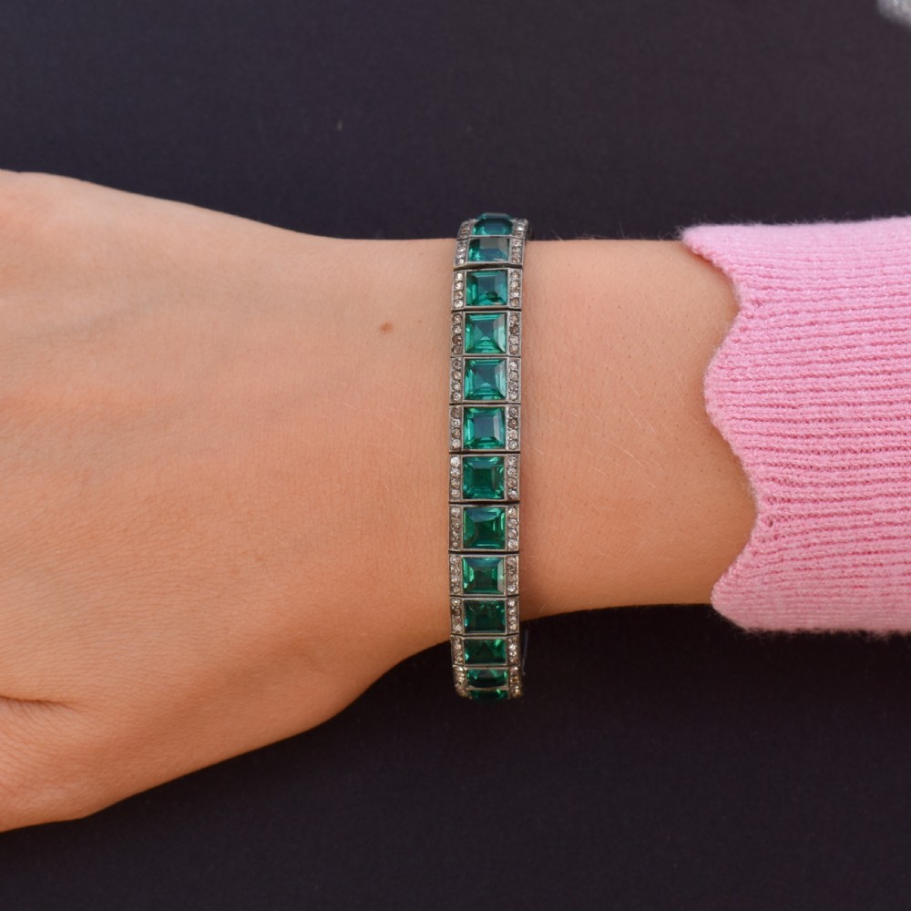 Art Deco Platinon Green Paste Bracelet 7