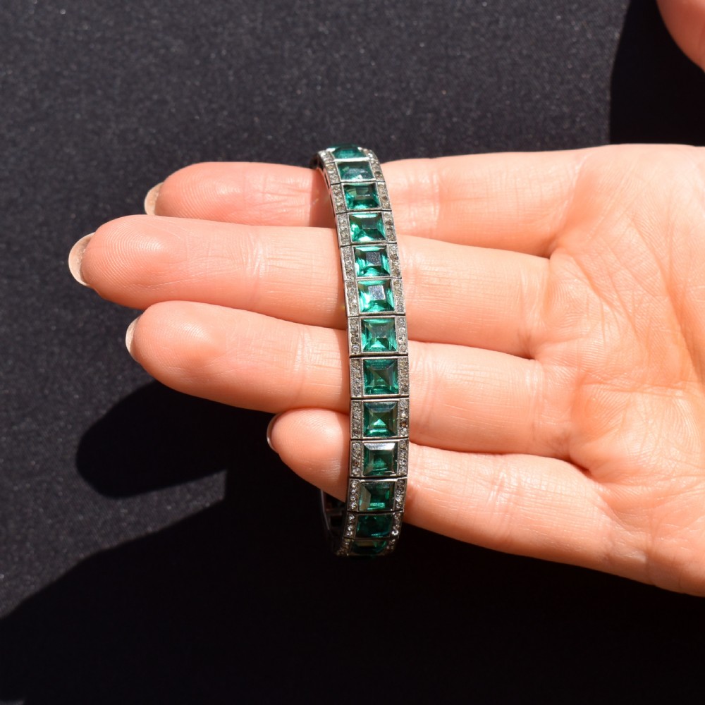 Art Deco Platinon Green Paste Bracelet 7
