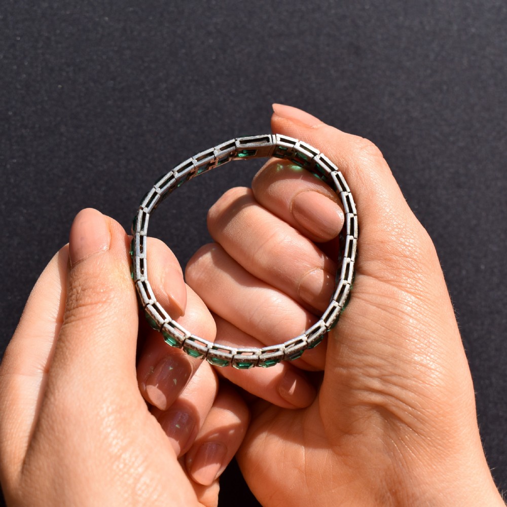 Art Deco Platinon Green Paste Bracelet 7