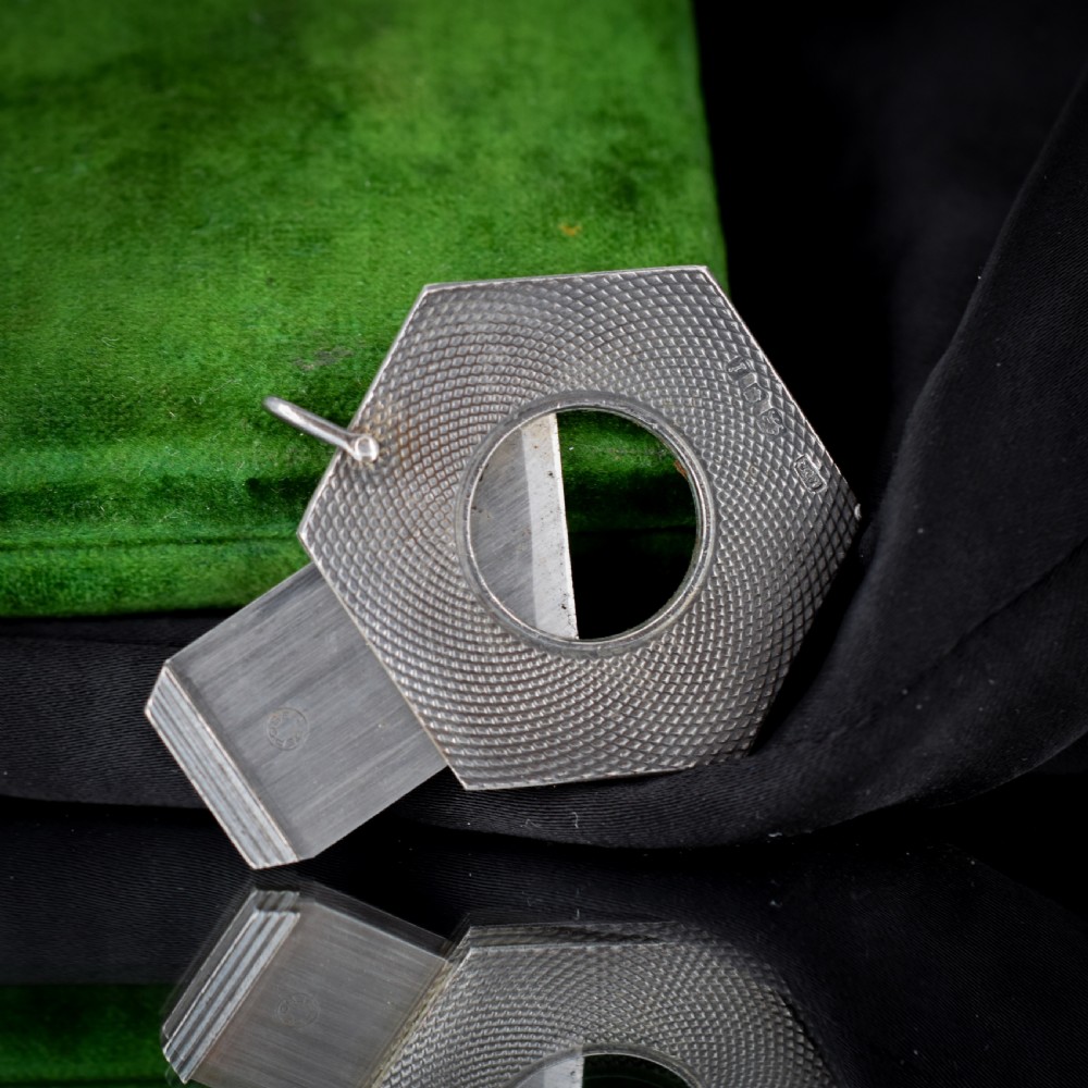Vintage London 1964 Hexagon Sterling Silver Cigar Cutter Pendant View V