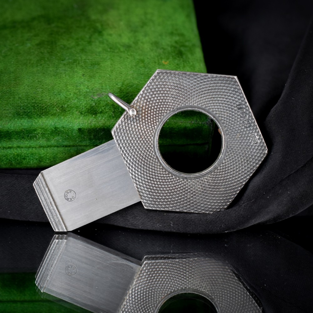Vintage London 1964 Hexagon Sterling Silver Cigar Cutter Pendant View VI