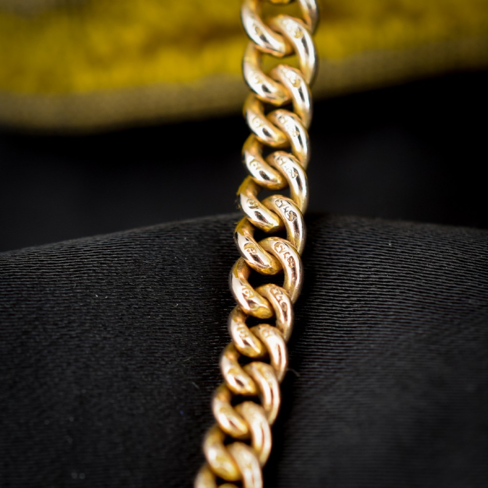 Art Deco 9ct Gold Graduated Curb Link Bracelet 7.25
