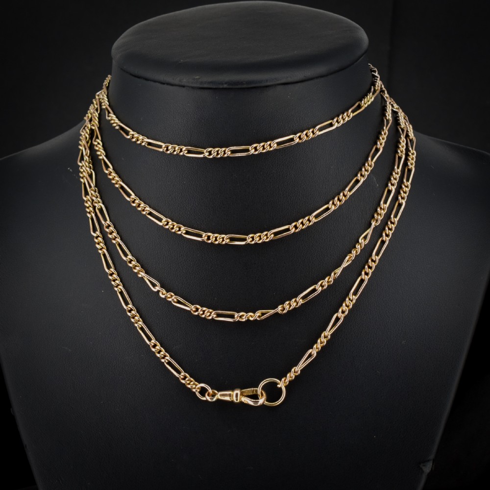 Antique Figaro Long Guard Muff Chain Necklace with Dog Clip 55