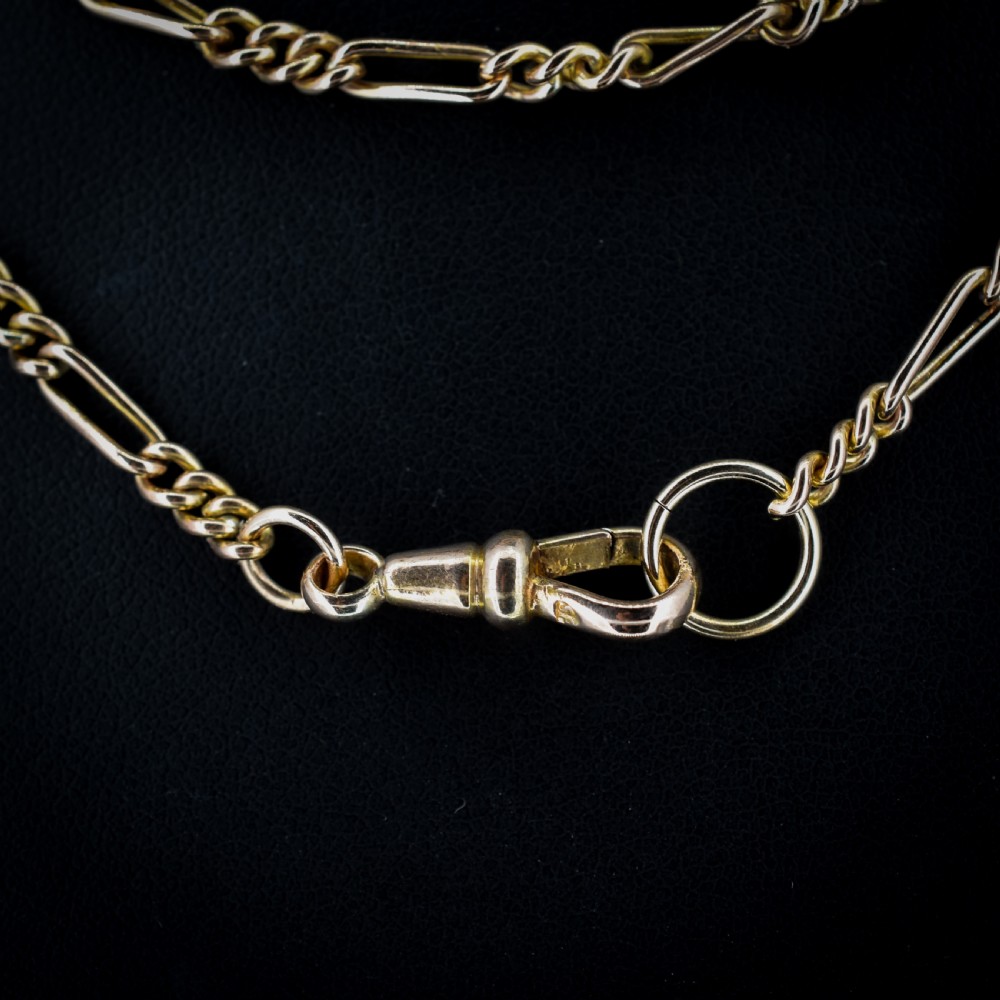 Antique Figaro Long Guard Muff Chain Necklace with Dog Clip 55