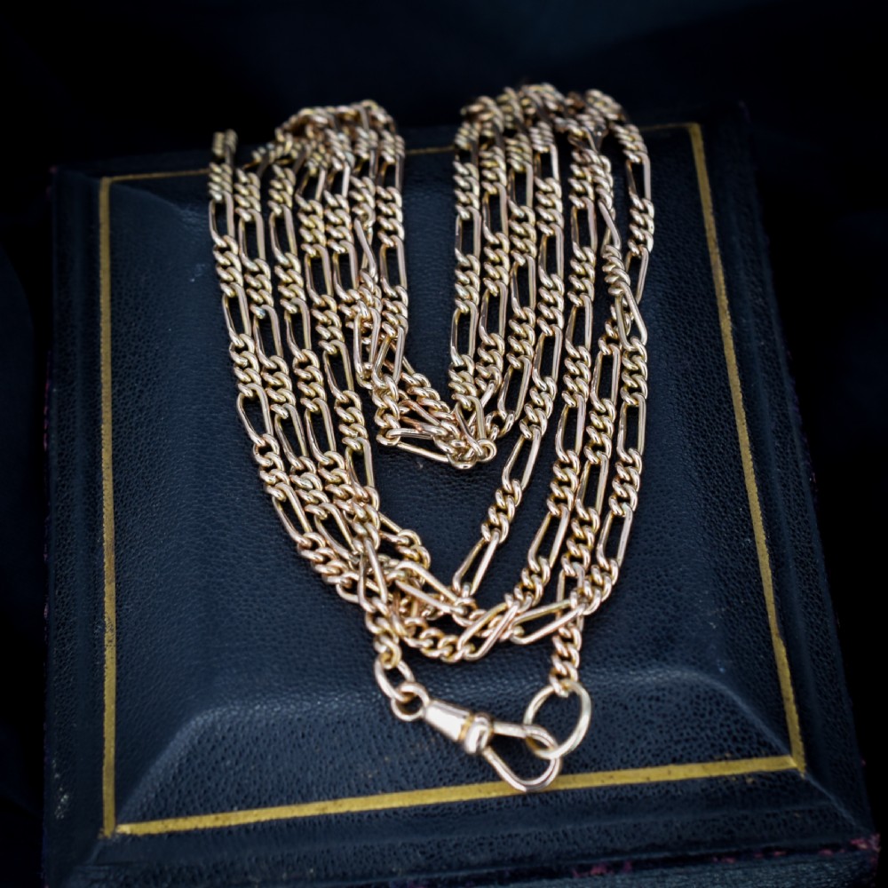 Antique Figaro Long Guard Muff Chain Necklace with Dog Clip 55