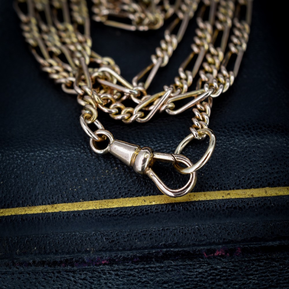 Antique Figaro Long Guard Muff Chain Necklace with Dog Clip 55