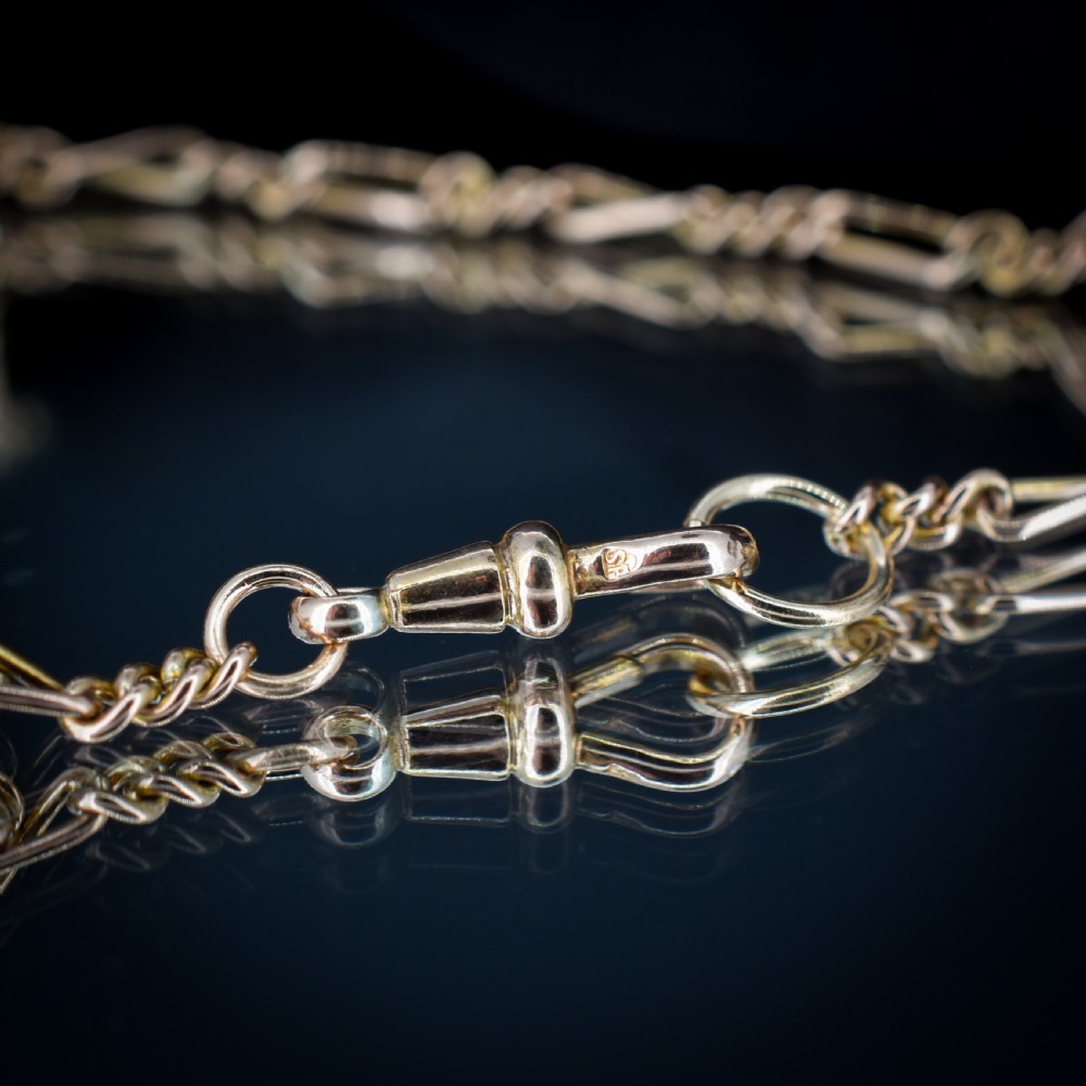 Antique Figaro Long Guard Muff Chain Necklace with Dog Clip 55