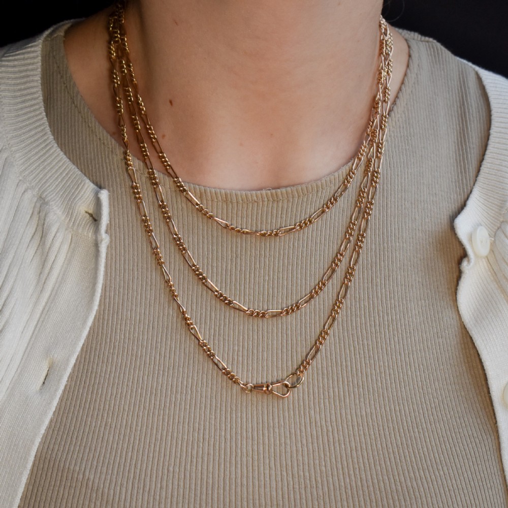 Antique Figaro Long Guard Muff Chain Necklace with Dog Clip 55