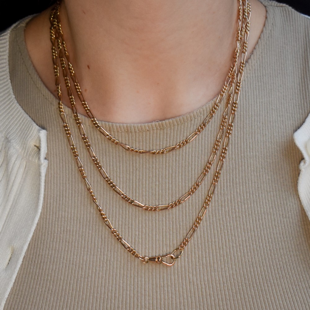 Antique Figaro Long Guard Muff Chain Necklace with Dog Clip 55
