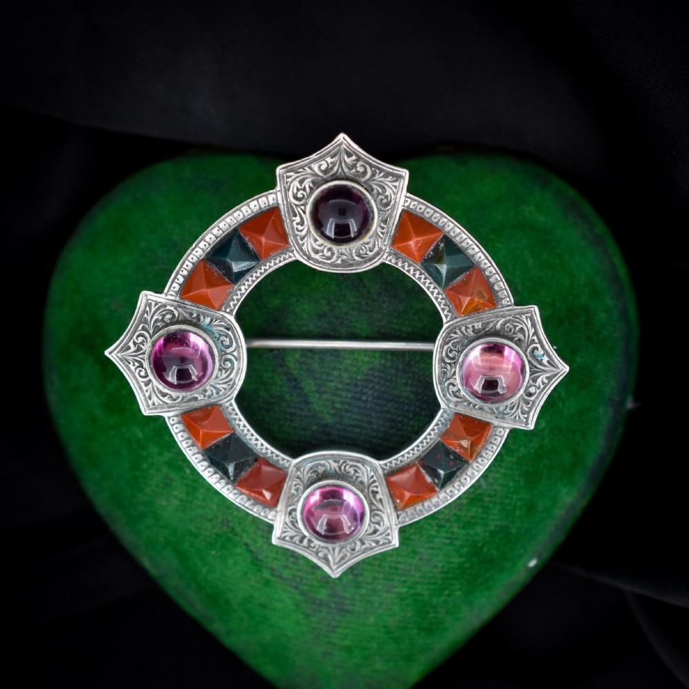Antique Victorian Scottish Agate Sterling Silver Brooch View VI
