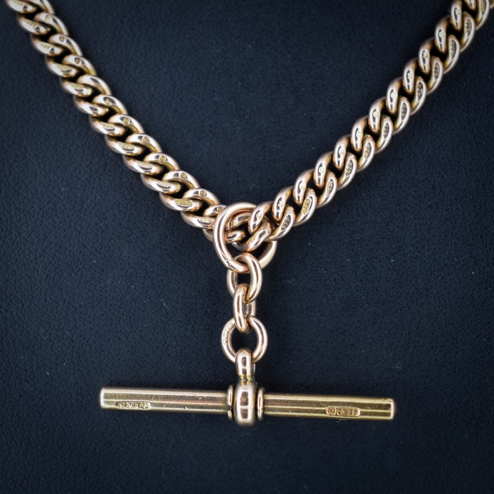 Antique 9ct Gold Double Dog Clip Albert Watch Chain Necklace 17