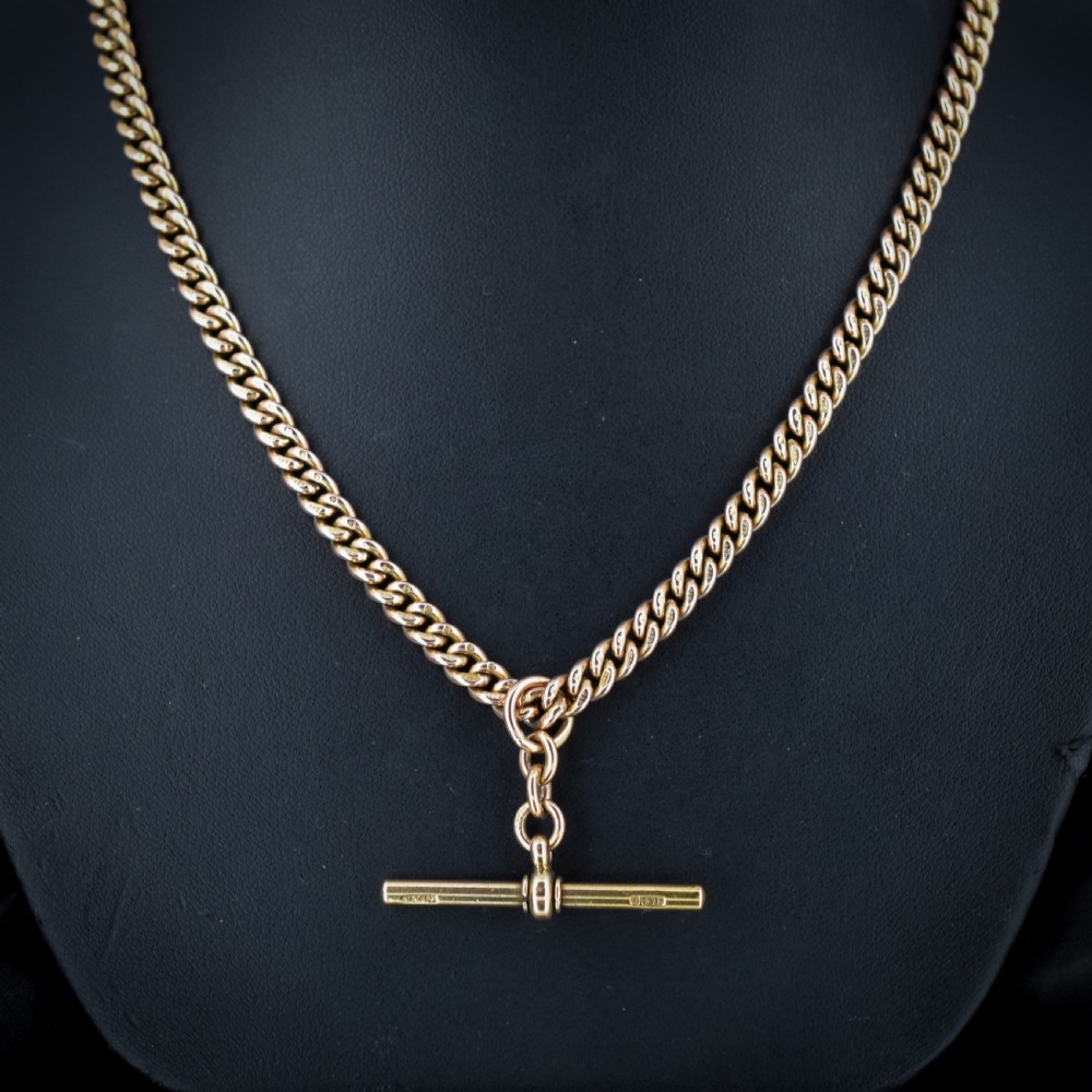 Antique 9ct Gold Double Dog Clip Albert Watch Chain Necklace 17