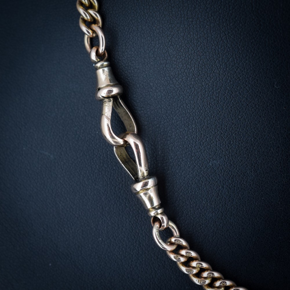 Antique 9ct Gold Double Dog Clip Albert Watch Chain Necklace 17