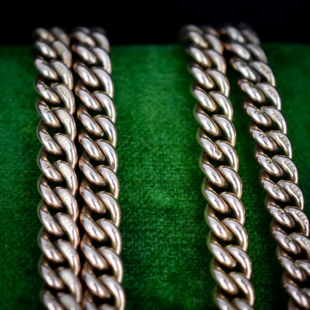 Antique 9ct Gold Double Dog Clip Albert Watch Chain Necklace 17