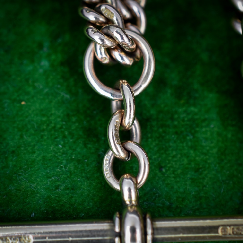 Antique 9ct Gold Double Dog Clip Albert Watch Chain Necklace 17