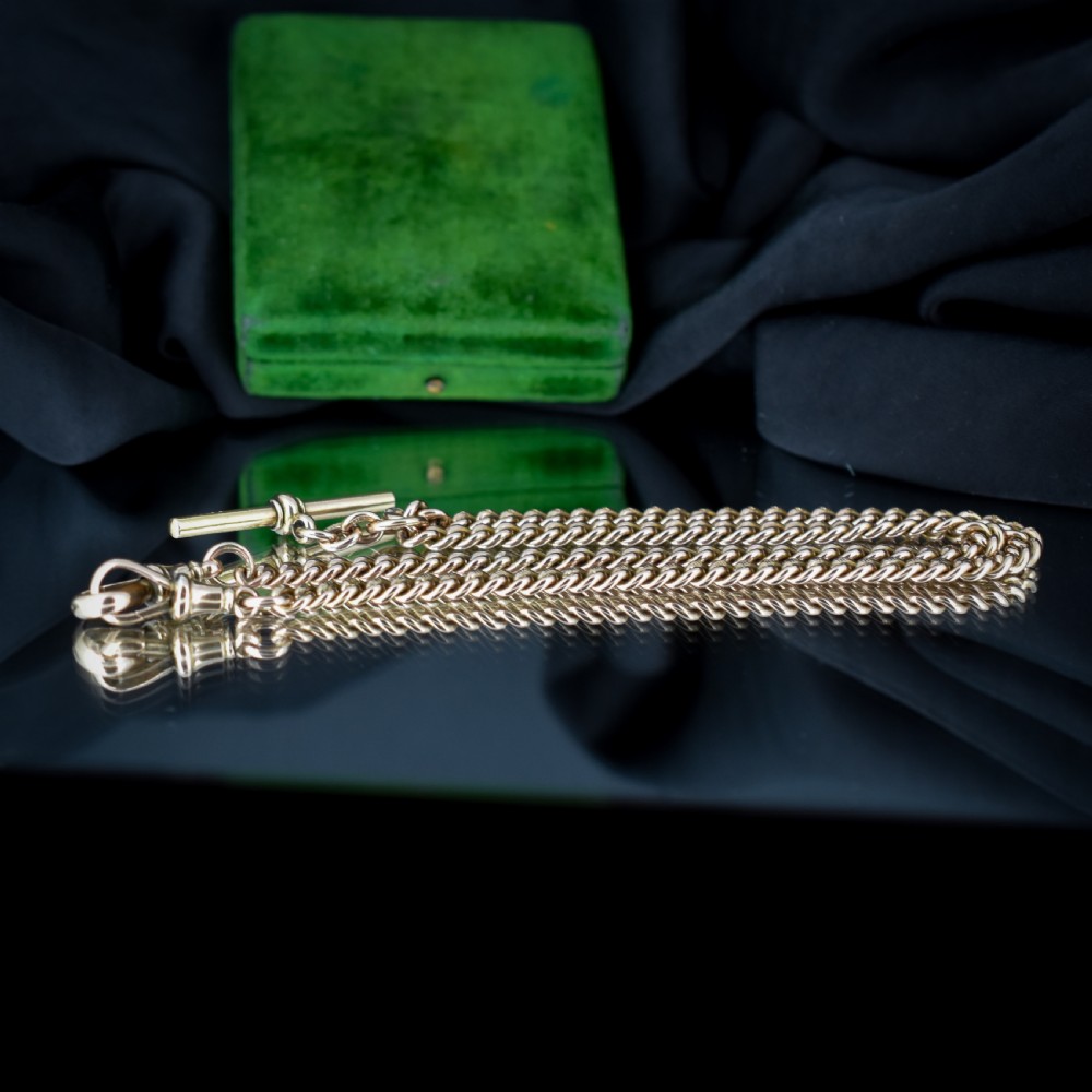 Antique 9ct Gold Double Dog Clip Albert Watch Chain Necklace 17