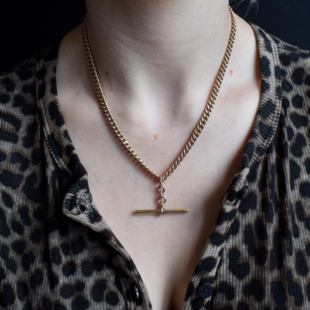 Antique 9ct Gold Double Dog Clip Albert Watch Chain Necklace 17