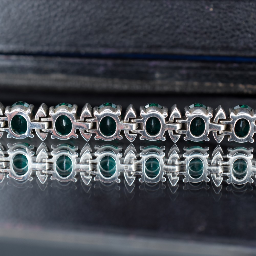 Vintage Green Paste Silver Tennis Line Bracelet 6.75
