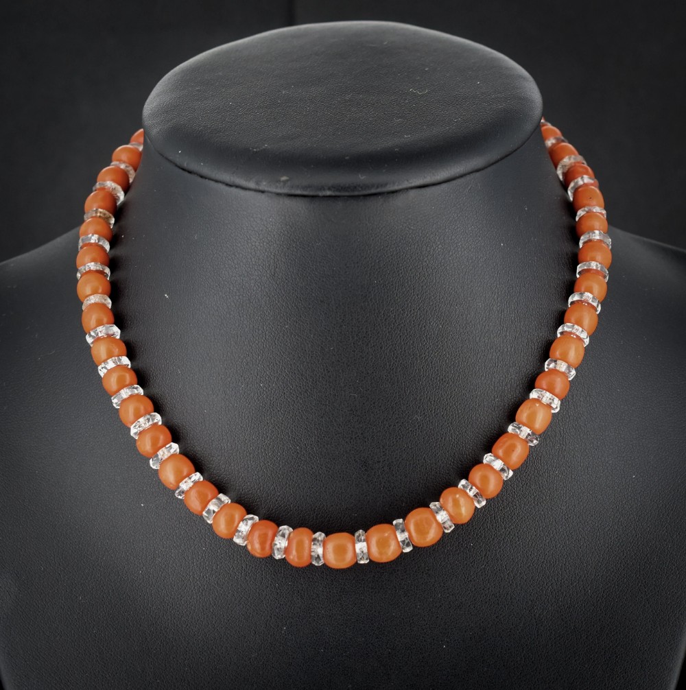 Antique Natural Coral and Rock Crystal Short Beaded Necklace