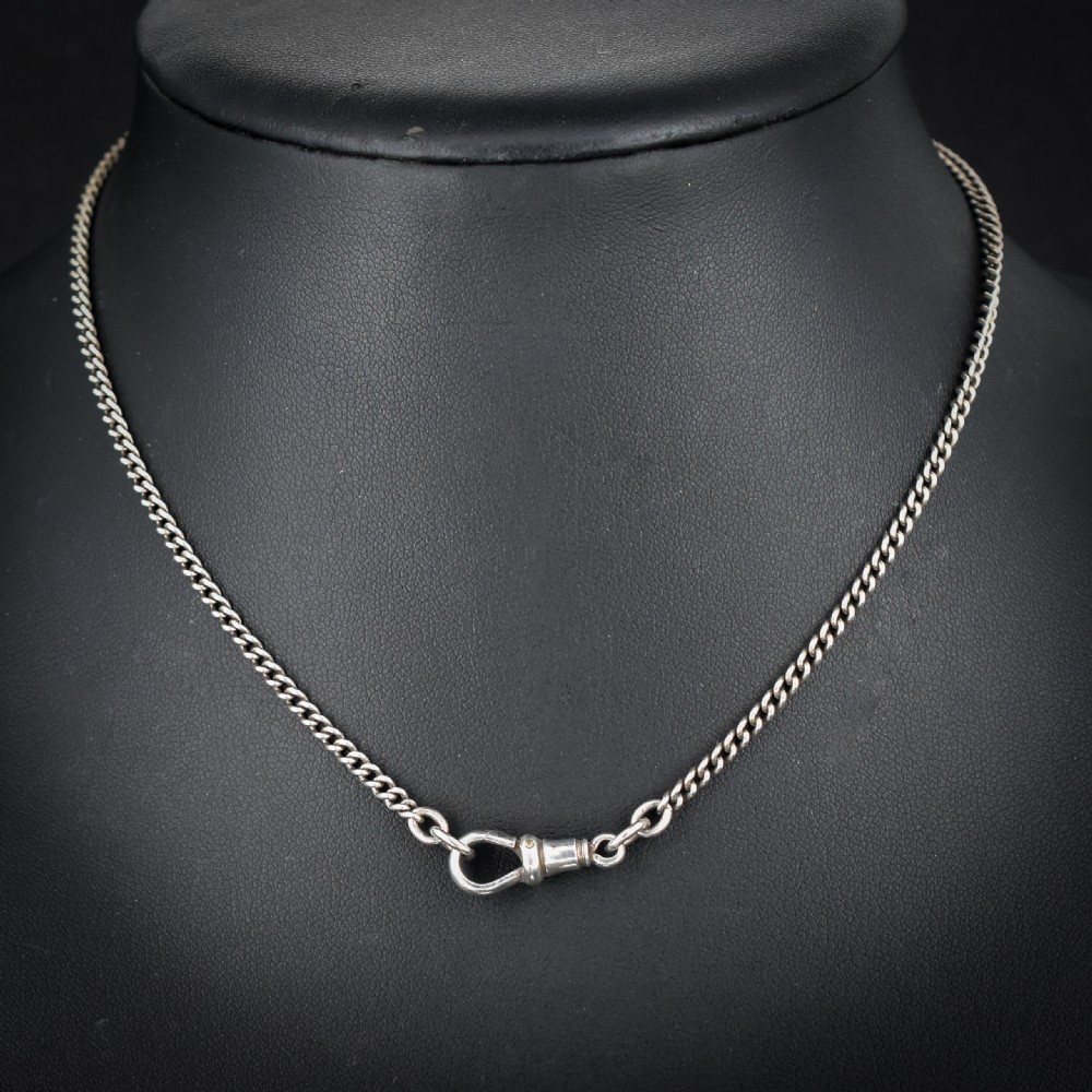 Antique Sterling Silver Curb Link Chain Necklace with Dog Clip – 14.5?