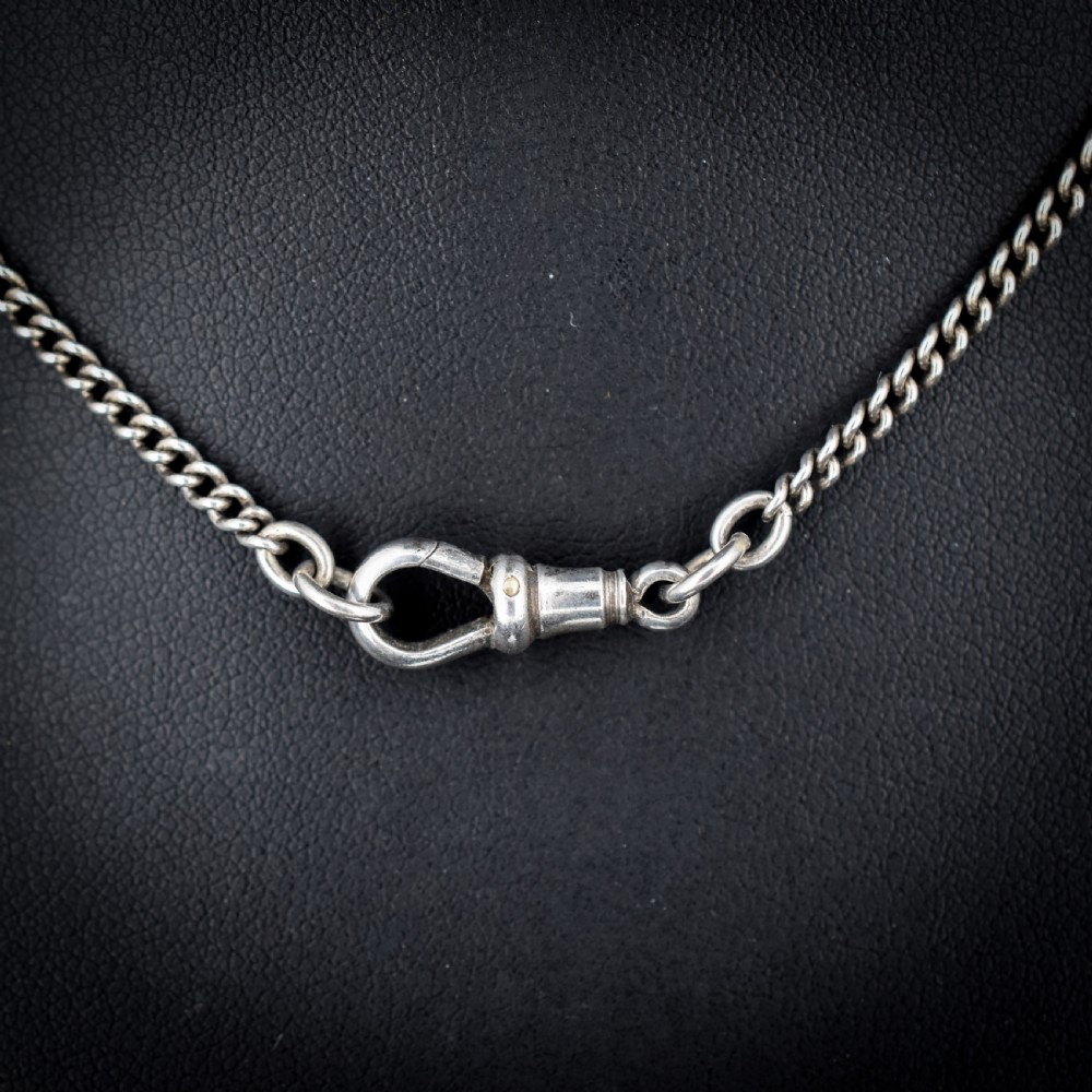 Antique Sterling Silver Curb Link Chain Necklace with Dog Clip – 14.5? View II