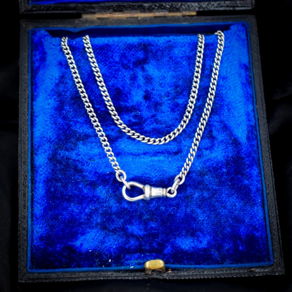 Antique Sterling Silver Curb Link Chain Necklace with Dog Clip – 14.5? View III