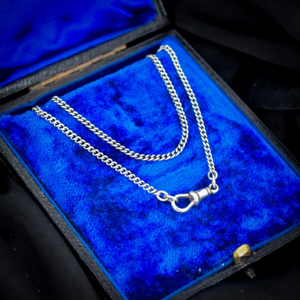 Antique Sterling Silver Curb Link Chain Necklace with Dog Clip – 14.5? View V
