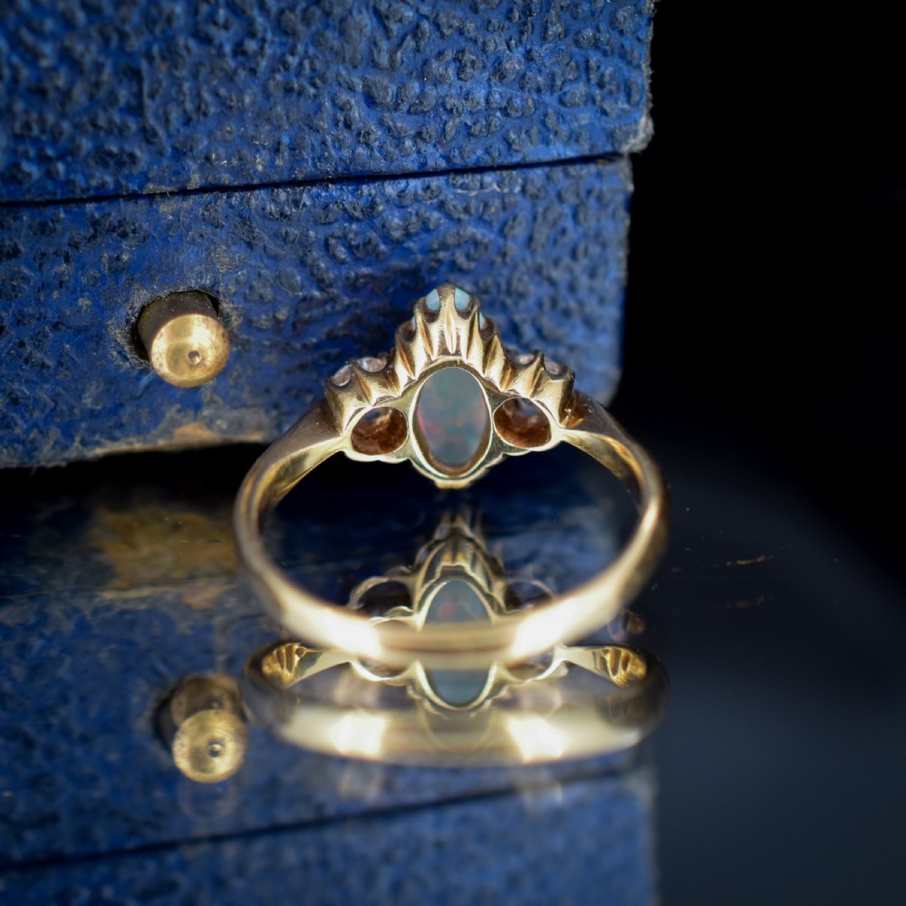 Antique Old Cut Diamond and Opal Three Stone 18ct Gold Ring View V