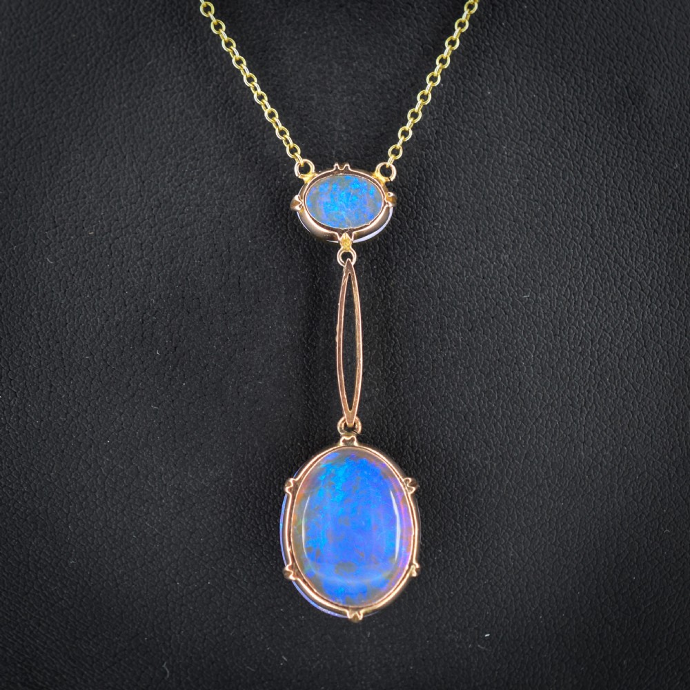 Antique Edwardian Opal Drop 9ct Gold Pendant Necklace | 16