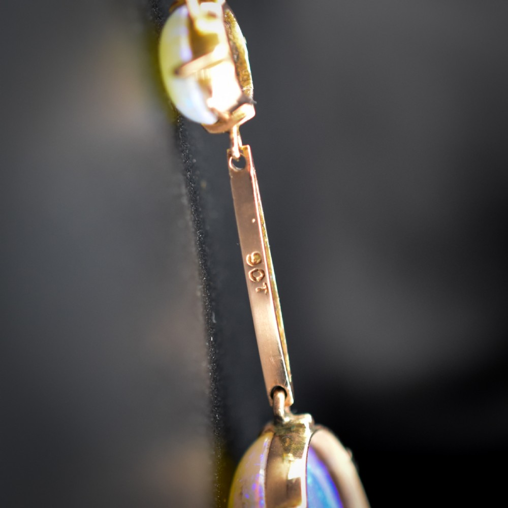 Antique Edwardian Opal Drop 9ct Gold Pendant Necklace | 16
