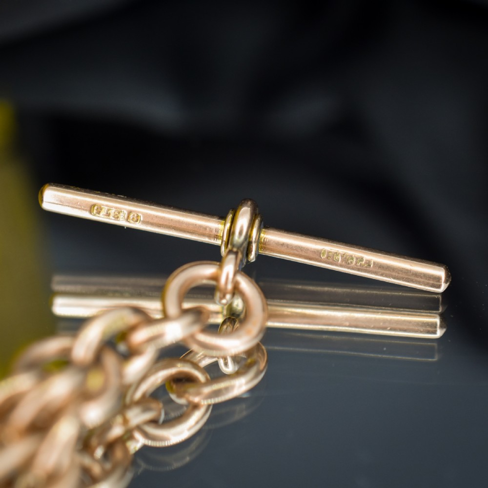 Antique '1899' 9ct Gold Trombone Link Albert Chain Necklace with Dog Clip and T-bar | 13.75