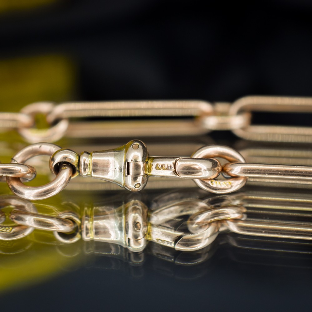 Antique '1899' 9ct Gold Trombone Link Albert Chain Necklace with Dog Clip and T-bar | 13.75