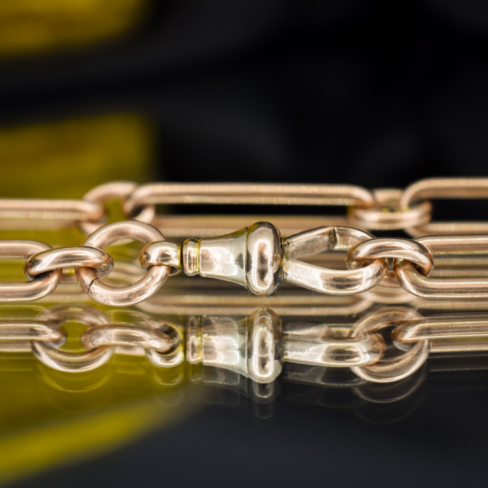 Antique '1899' 9ct Gold Trombone Link Albert Chain Necklace with Dog Clip and T-bar | 13.75
