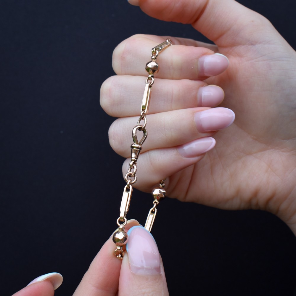 Antique Victorian Fancy Link 9ct Gold Dog Clip Bracelet | 8