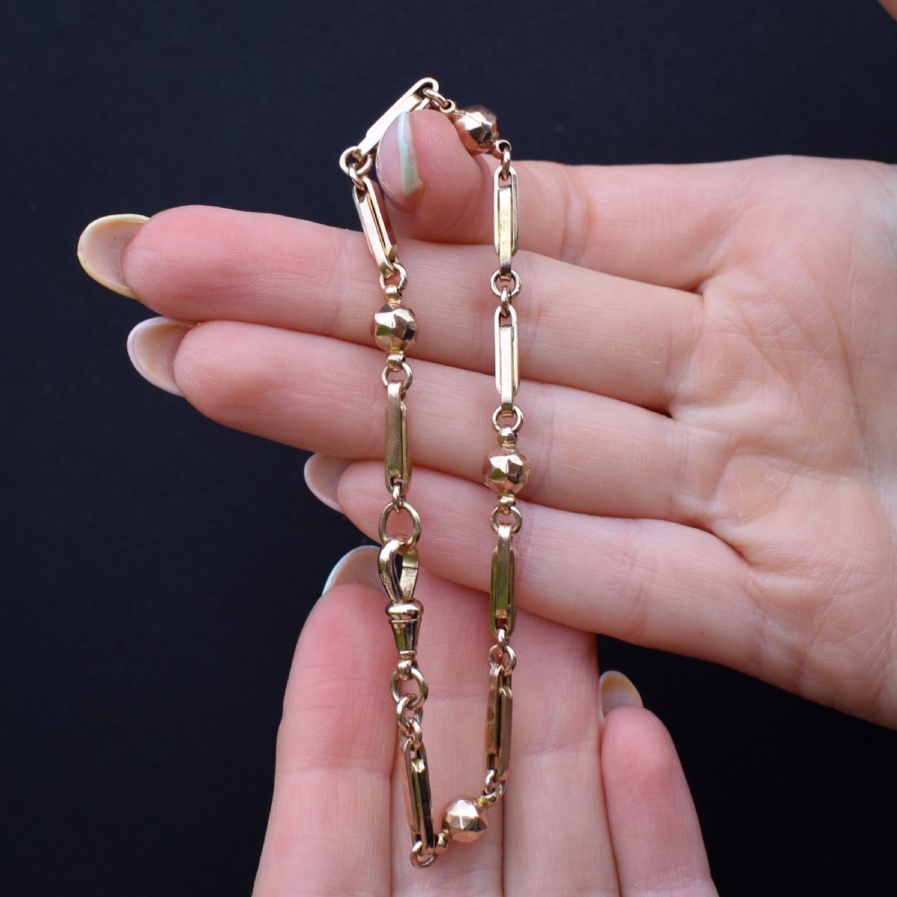 Antique Victorian Fancy Link 9ct Gold Dog Clip Bracelet | 8