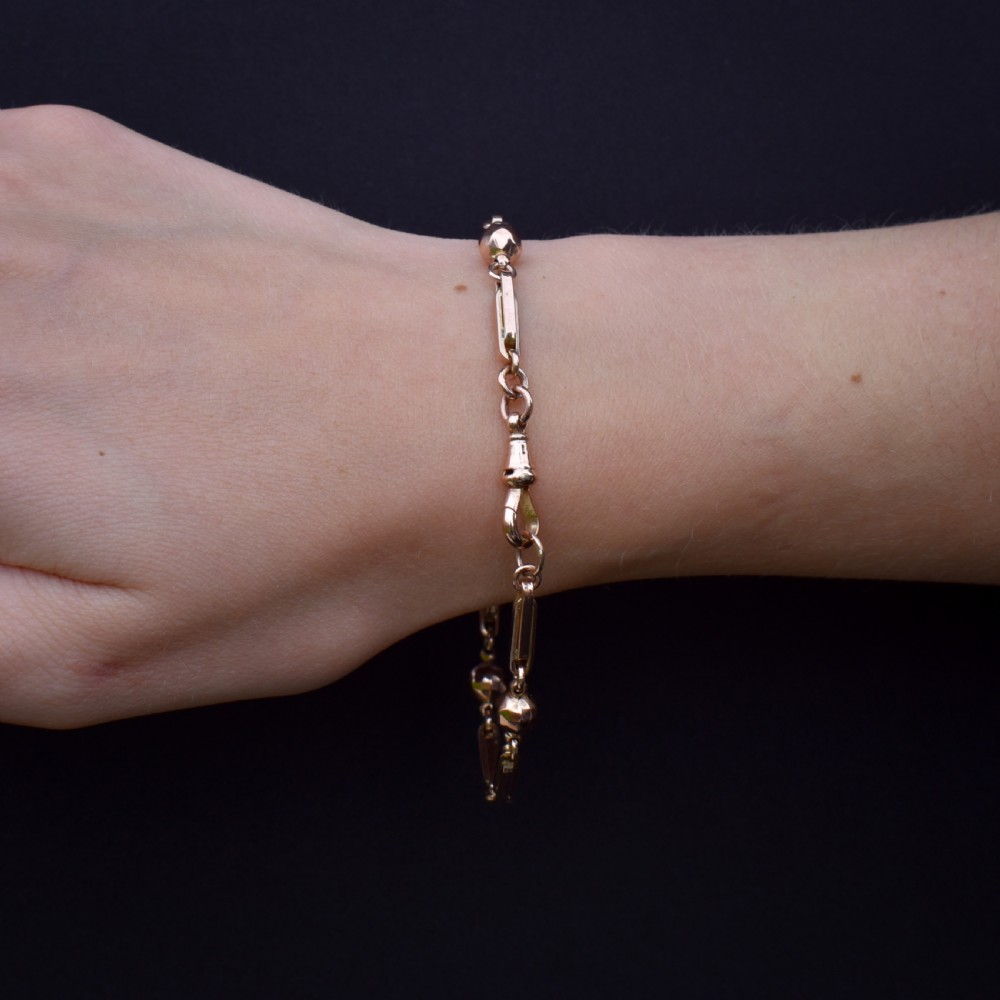 Antique Victorian Fancy Link 9ct Gold Dog Clip Bracelet | 8