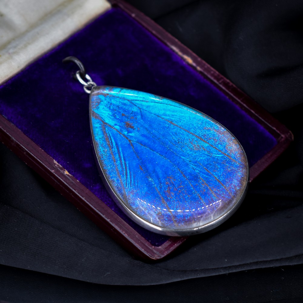 Antique '1919' Art Deco Large Butterfly Wing Sterling Silver Pendant View II