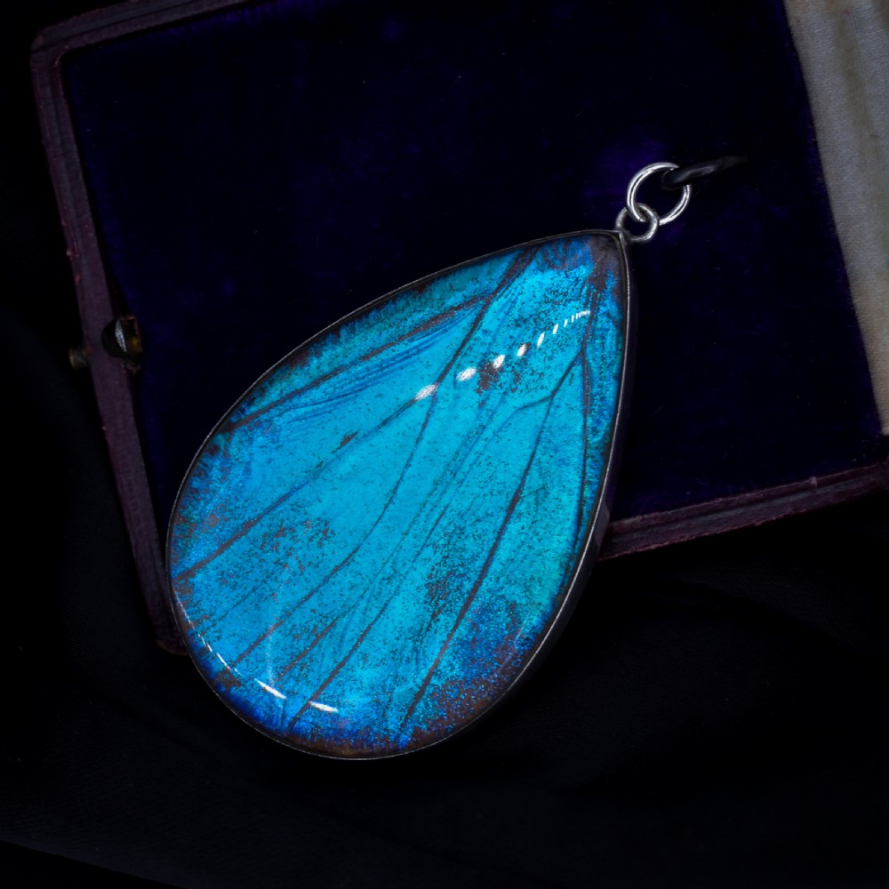 Antique '1919' Art Deco Large Butterfly Wing Sterling Silver Pendant View IV