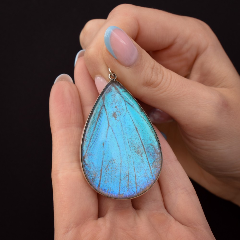 Antique '1919' Art Deco Large Butterfly Wing Sterling Silver Pendant View IX